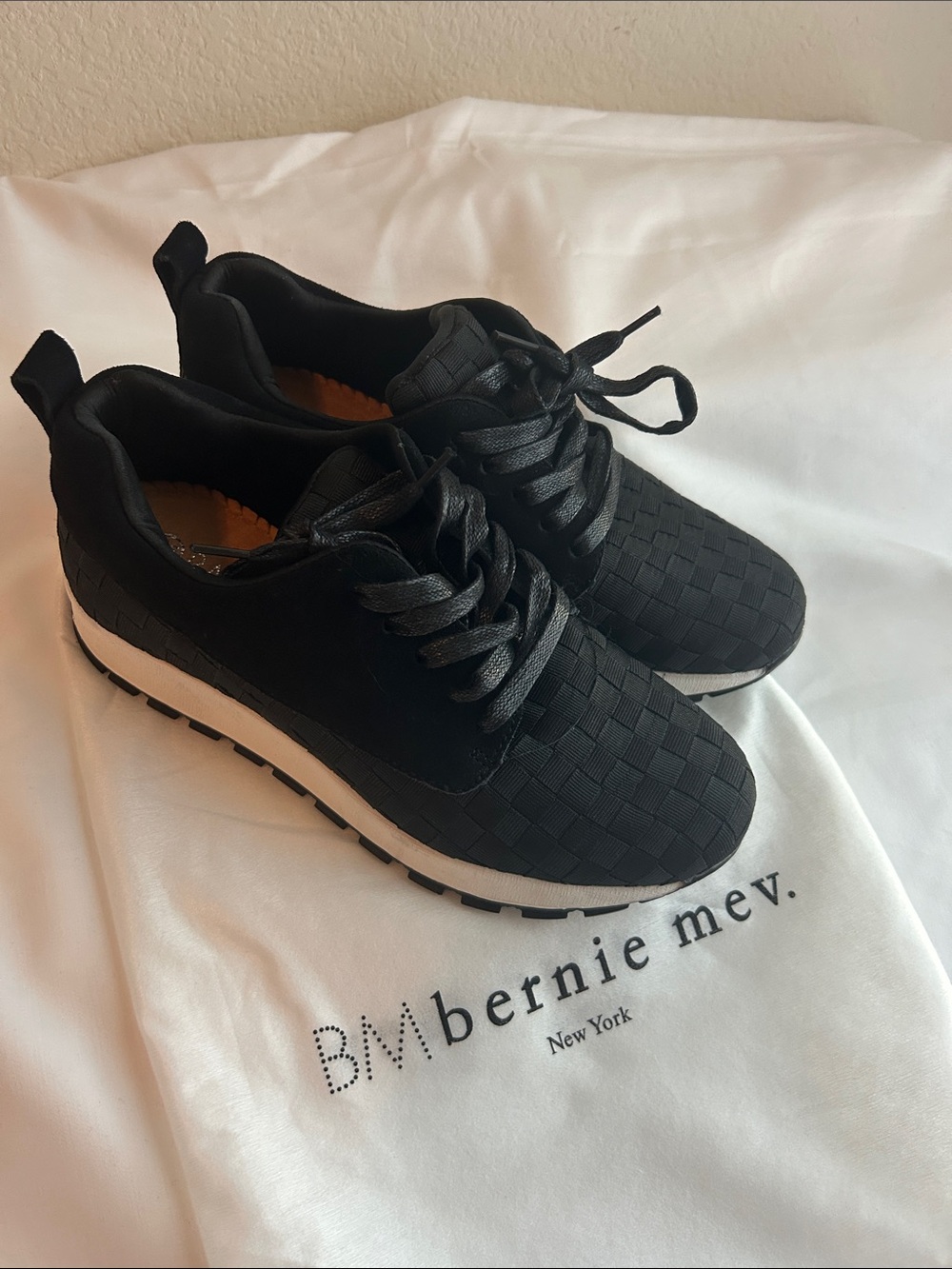 bernie mev. Black Woven Lace-Up Platform Sneakers